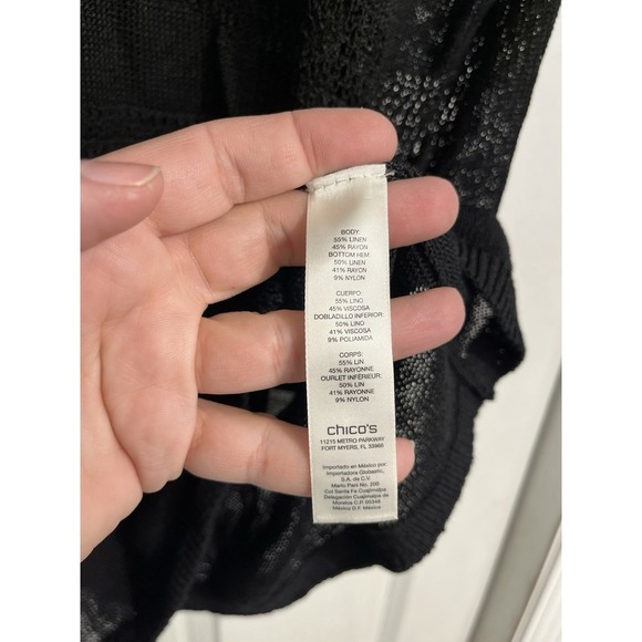 Travelers Chicos Sz Large Black Loose Knit‎ Top Fishnet Whimsigoth Linen Blend - Picture 4 of 9